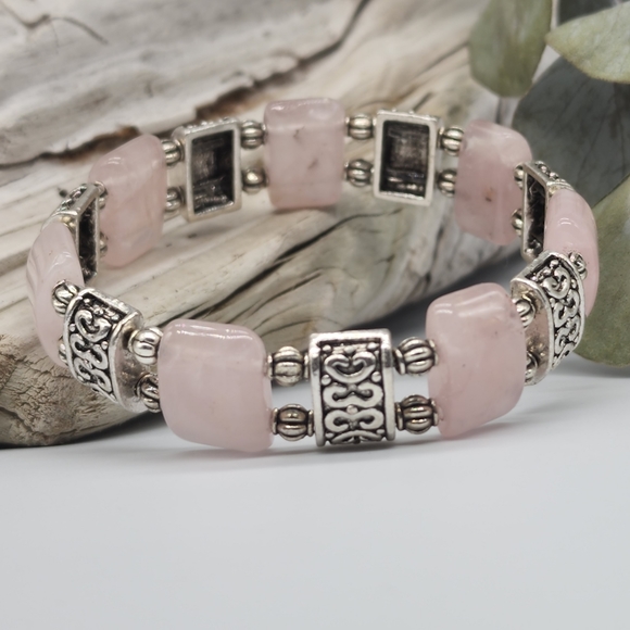 Genuine Rose Quartz Stones Silver plated Bracelet - Picture 3 of 8